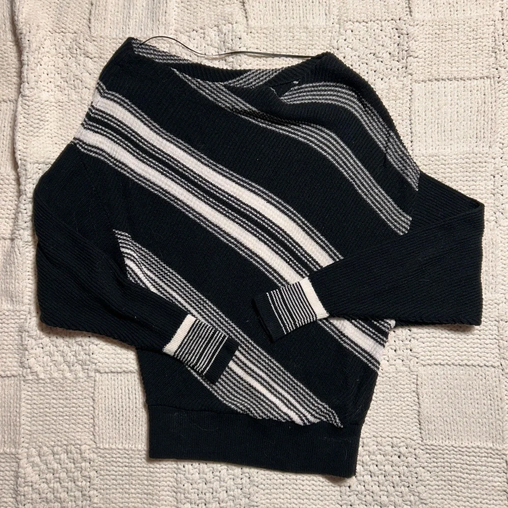Free People Asymmetrical Striped Black and White Pullover Sweater